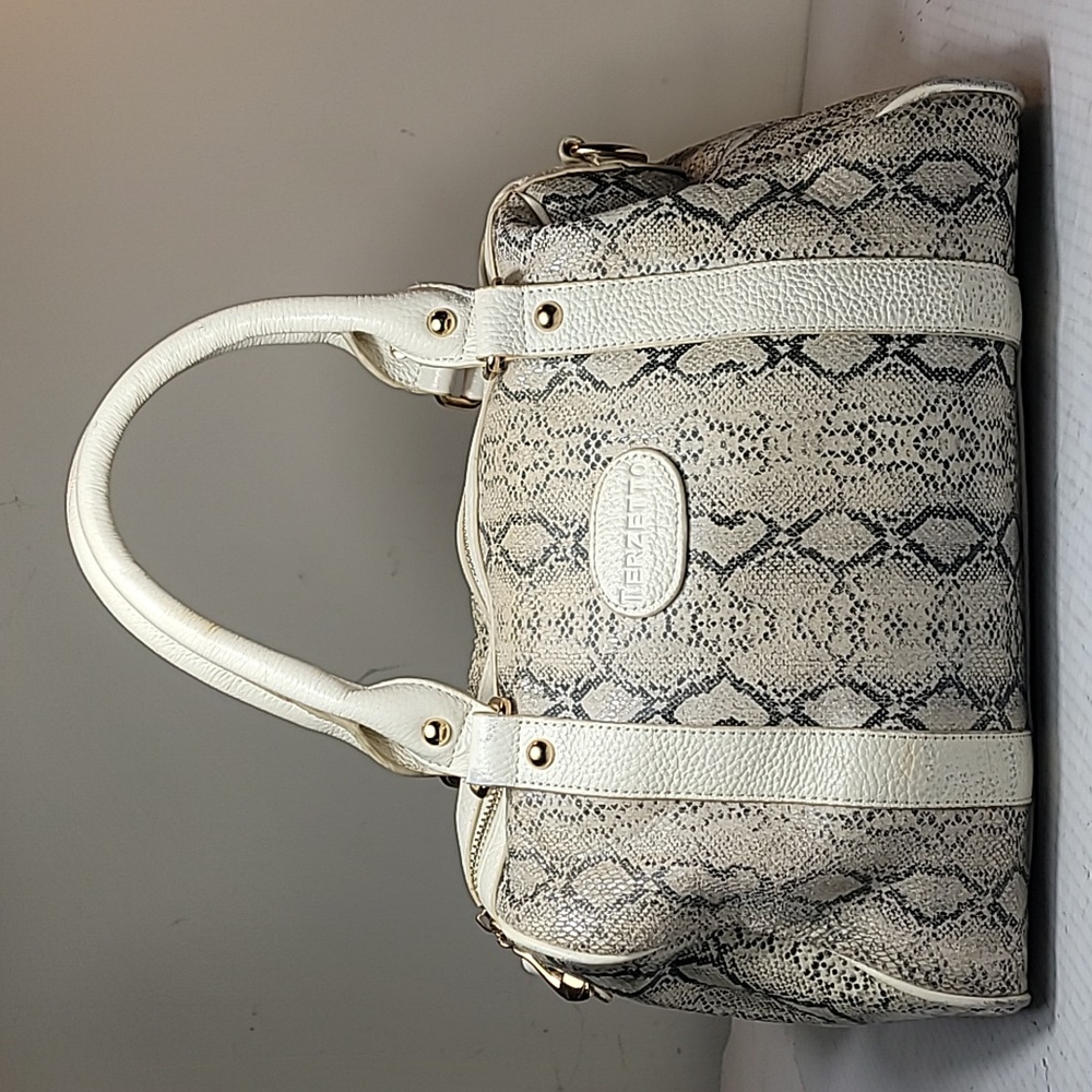 Terzetto tan and black python print leather  satchel handbag